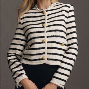 Anthropologie Stripe Tweed Lady Jacket Blazer